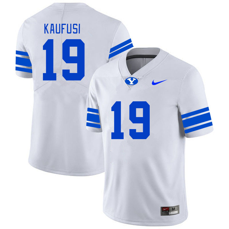 Men #19 Ace Kaufusi BYU Cougars College Football Jerseys Stitched-White